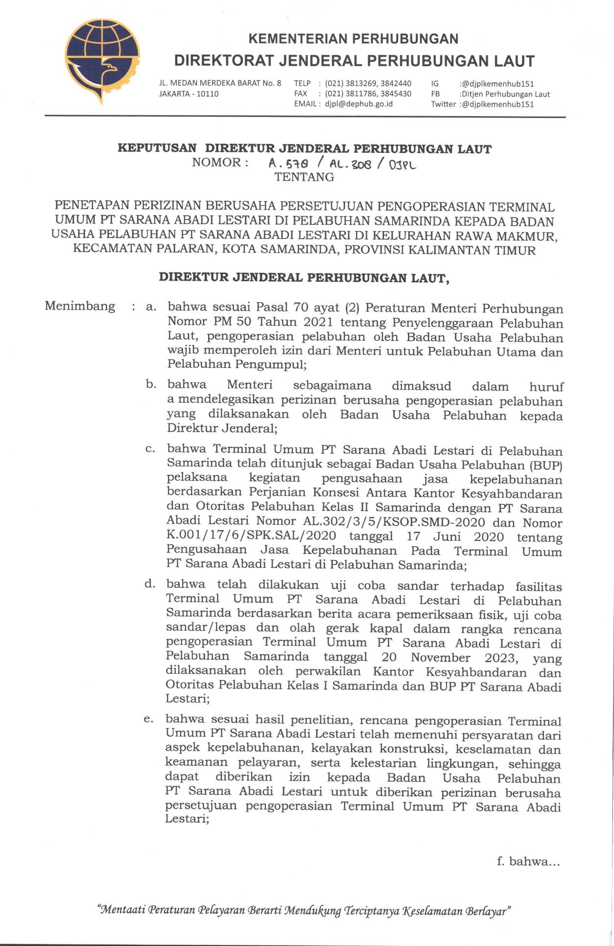 Persetujuan Pengoperasian Terminal Umum